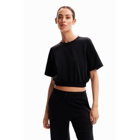 3 FOR $50! 🎁 NWT DESIGUAL Baggy Black Cropped Modal Sport T-shirt Sz. S - Picture 2 of 10